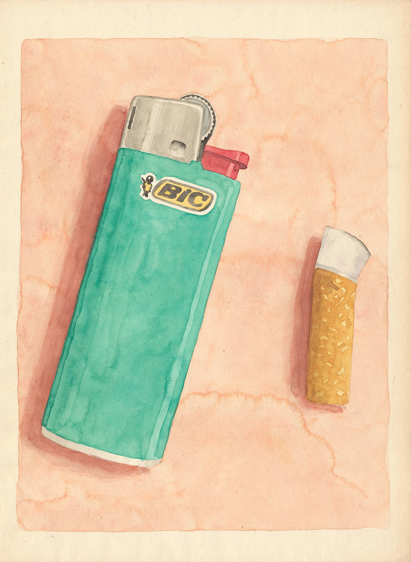 BIC LIGHTER watercolor on paper cm 33x25