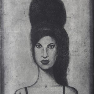 amy winehouse etching by guido pigni 2014, etching, aquatint and drypoint. Edition of 15, hand signed and numbered by the artist. Printed on Hahnemühle paper 350 gsm. Plate size cm 50×32, paper size cm 70×50