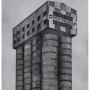 Vinavil silo 2016, etching, aquatint and drypoint. Edition of 20, hand signed and numbered by the artist.Printed on Hahnemühle paper 350 gsm. Plate size cm 32×49, paper size cm 50×70
